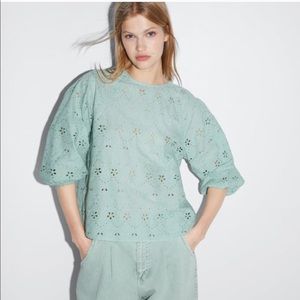 ZARA Eyelet Green Top